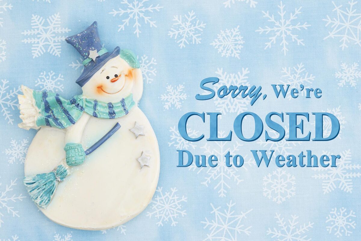 Closed due to weather with a snowman - Waterfront Neighbourhood Centre